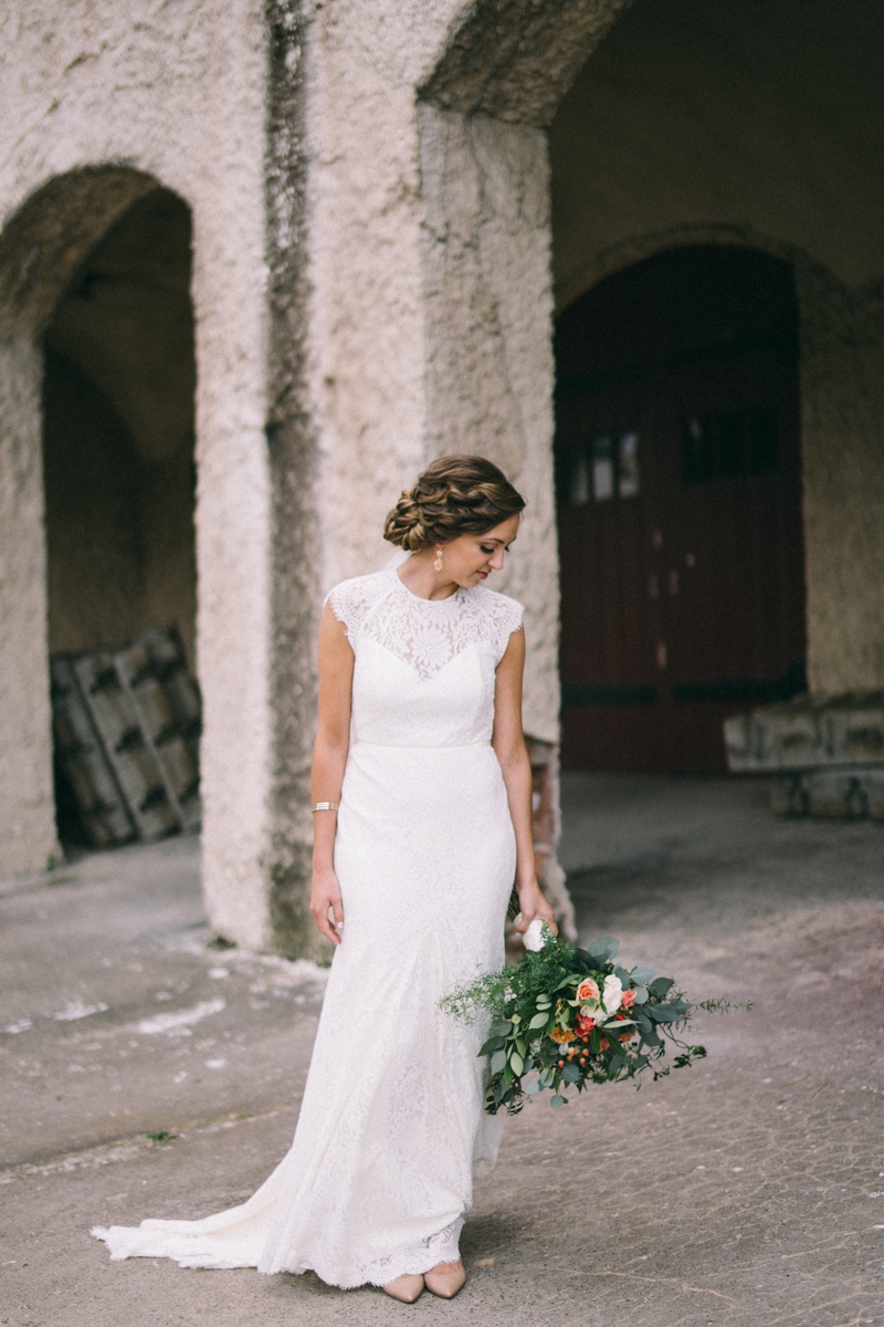 Bride infront of Minnesota Boat Club Fine Art Wedding Photography