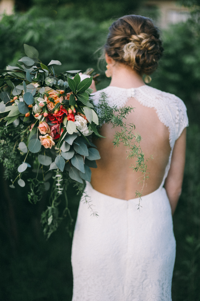 Bride with bouquet in st paul woods