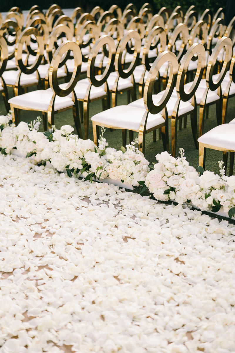 glam white rose petal wedding