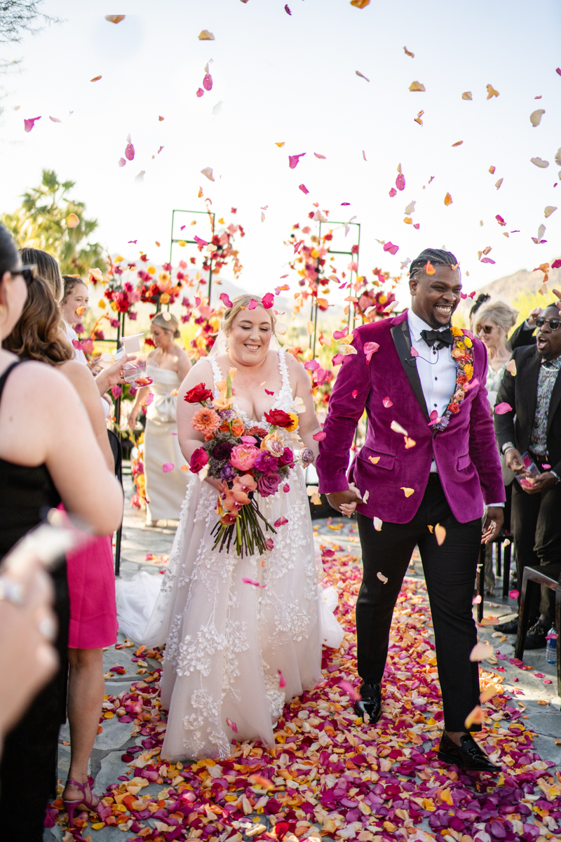colorful florals at wedding ceremony