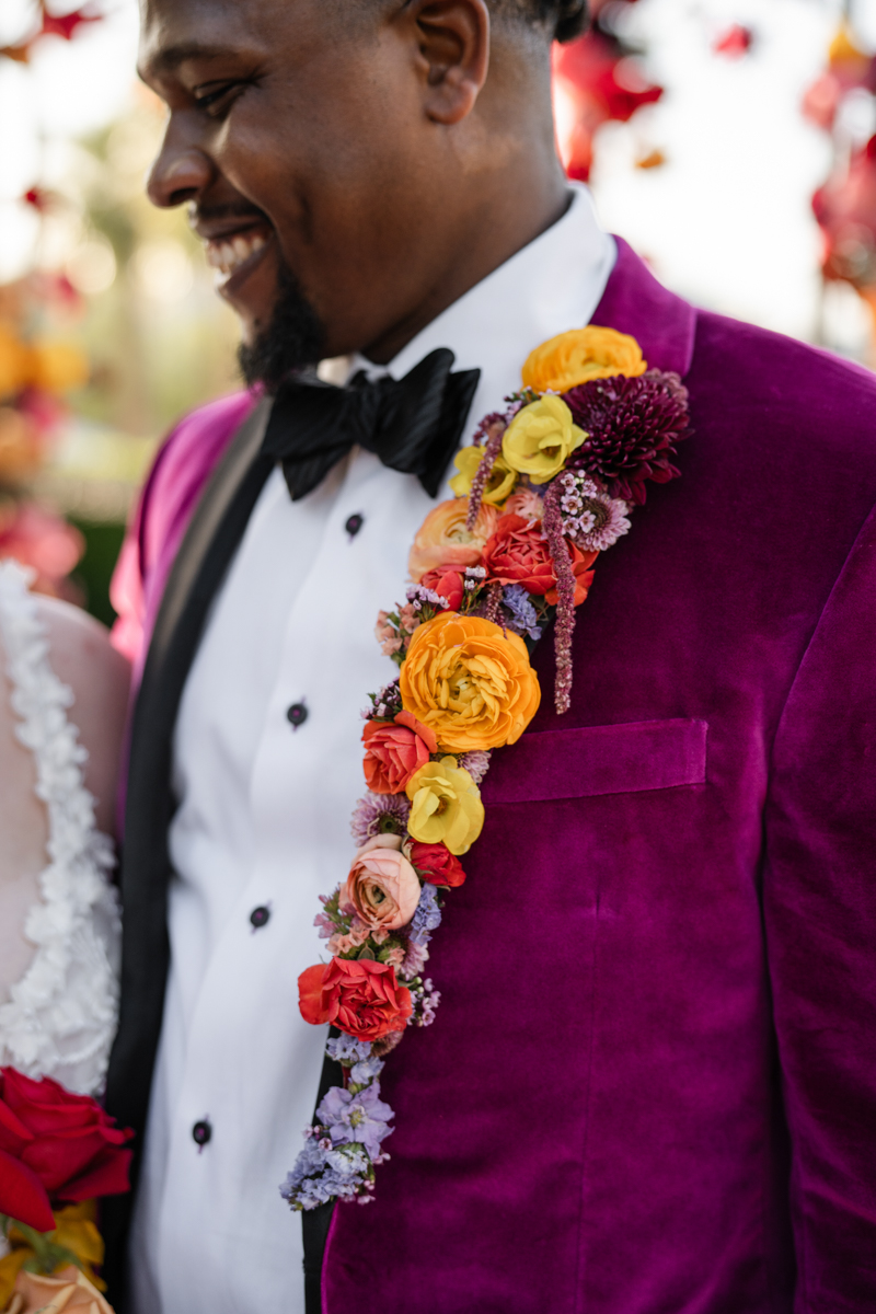 floral lapel on groom