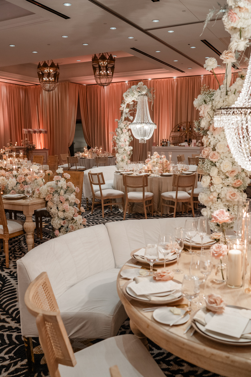 pink and white floral reception at omni Arizona