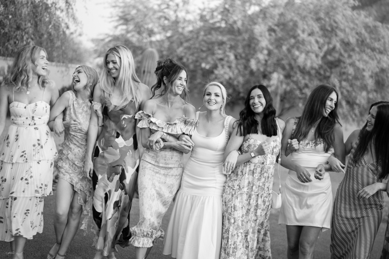 black and white bridal party photos