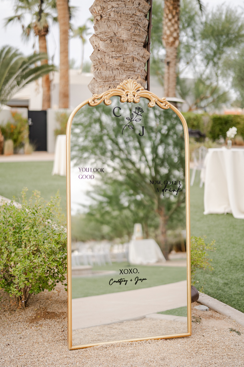 wedding welcome sign on mirror