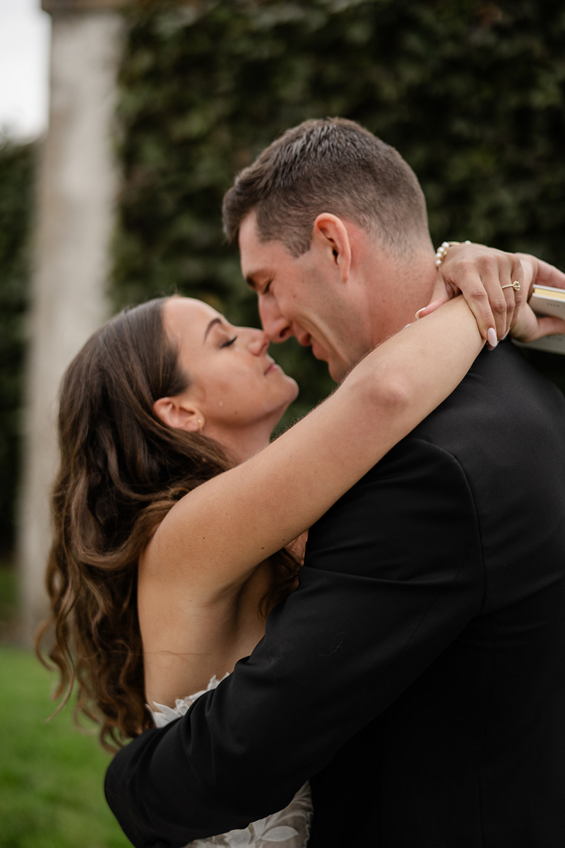 bride and groom at first look