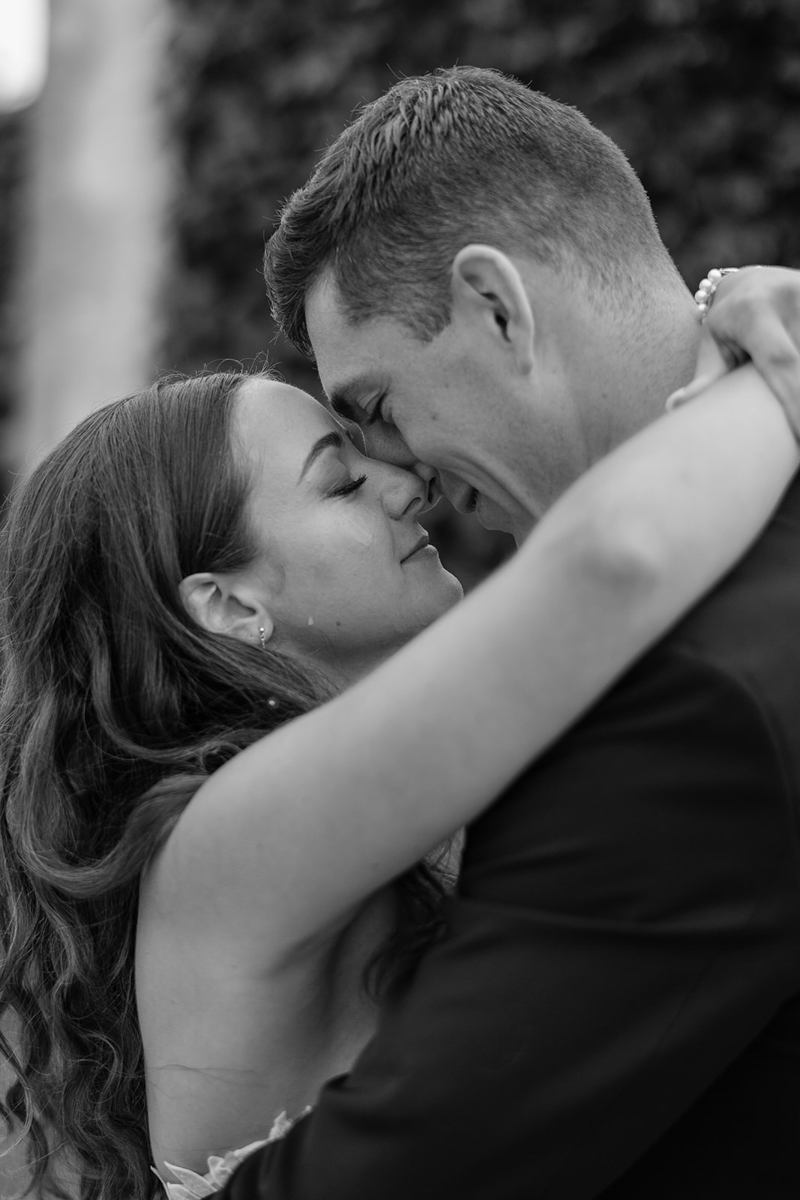 bride and groom at first look