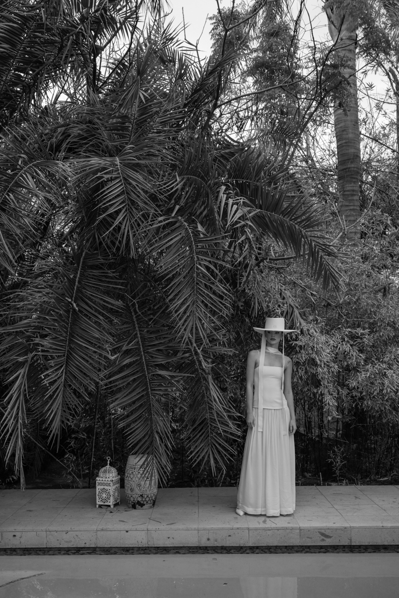 bride by pool